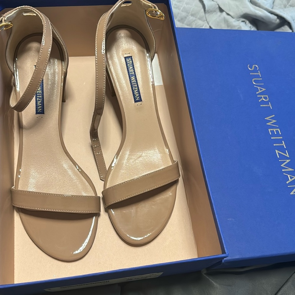 Stuart Weitzman Adobe Patent in Beige 2.5in heel